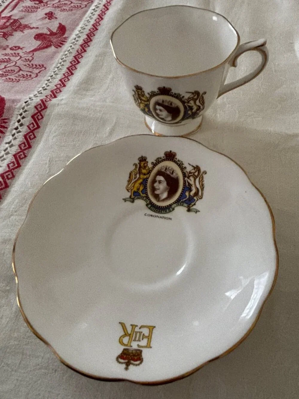Vintage Royal Albert Bone China Queen Elizabeth Coronation Teacup and Saucer Set